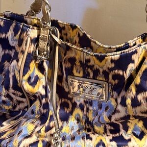 Nicole by Nicole Miller Blue, Yellow & Cream Leopard-Print Tote never been used